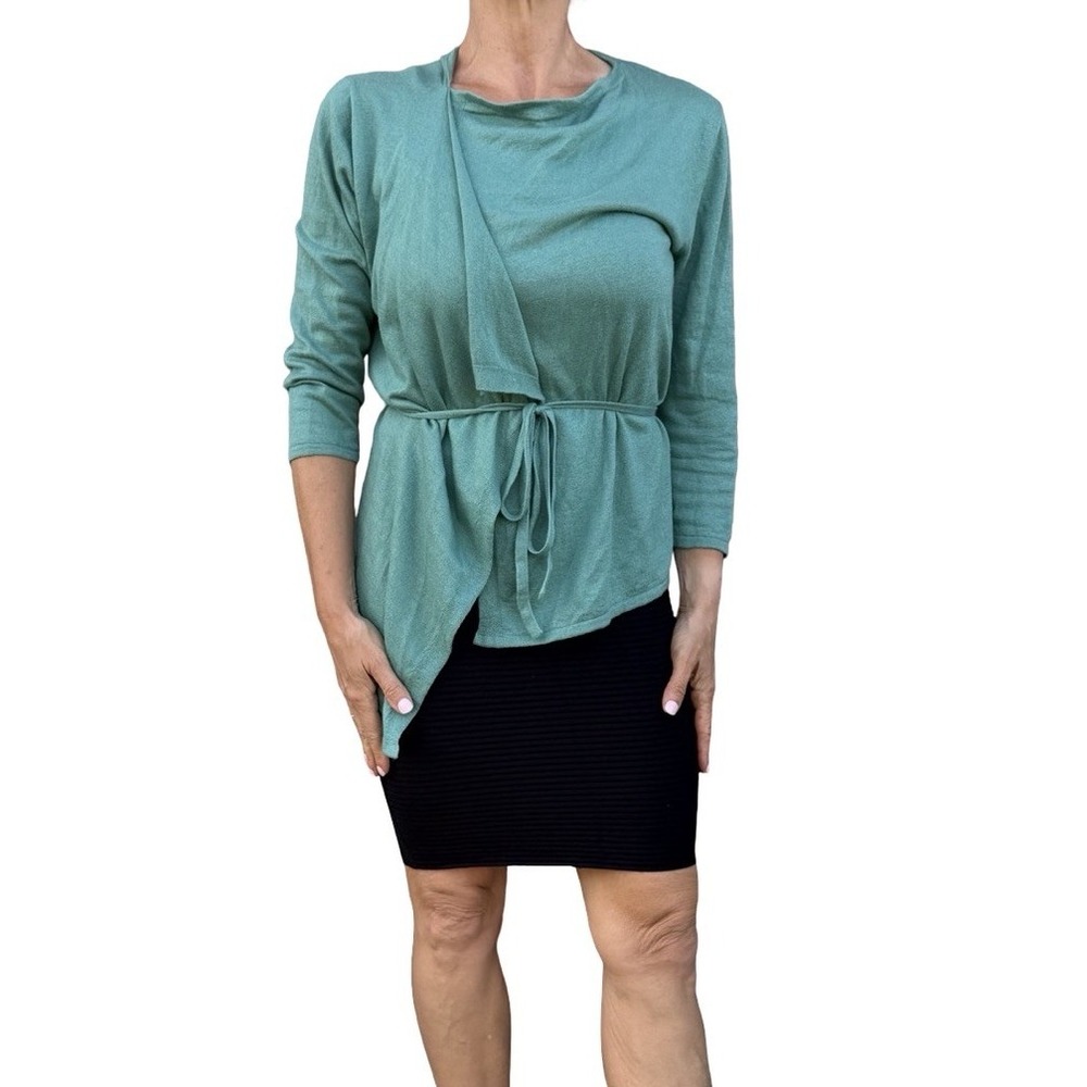 Max Mara Wrap Green Cashmere Silk  Cardigan Sweater Medium Draped Belted  Medium